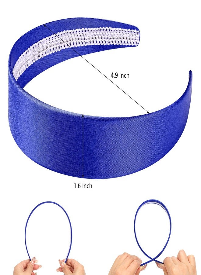 WantGor 1.6 Inch Wide Headbands Silk Satin Plain Headband for Women, Non Slip Solid Hair Bands Hair Accessories Cosplay DIY Holiday Head Band (Royal Blue, Large) - Image 4